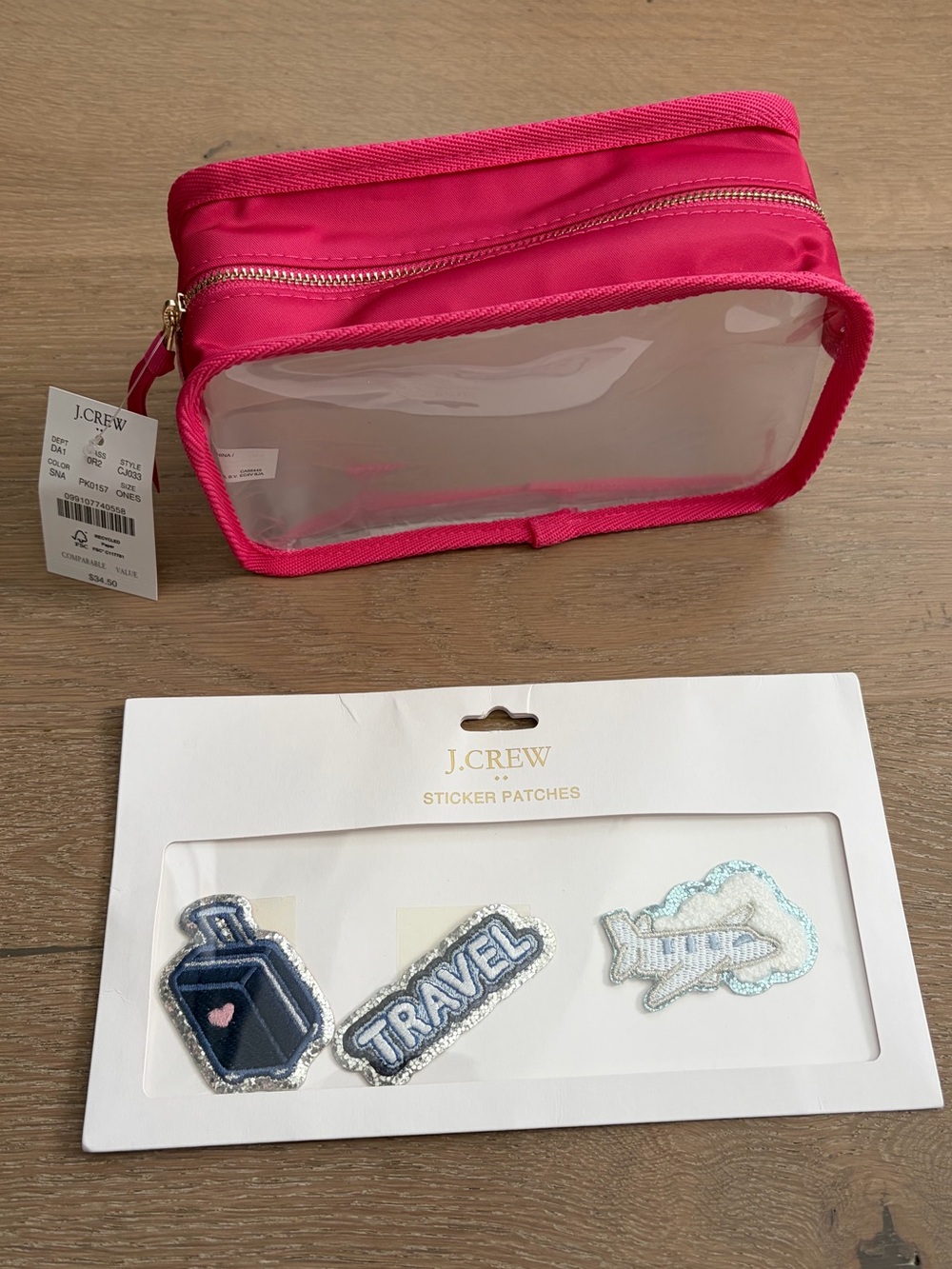 NEW J. Crew clear pouch and travel sticker patches